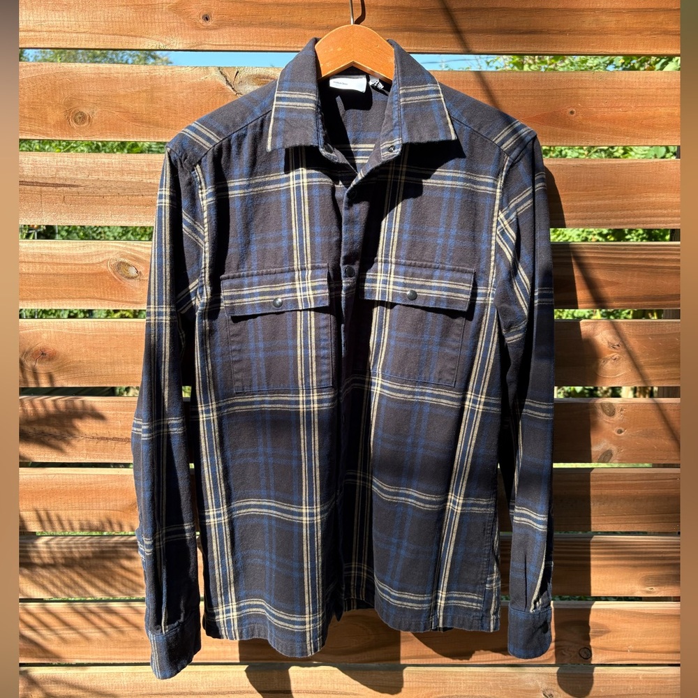 ASOS Navy and Yellow Plaid Shirt Jacket